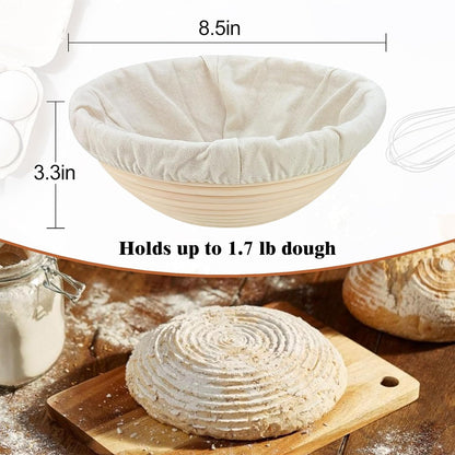 Sourdough Bread Baking Supplies: 9 Inch Round & 10 Inch Oval Banneton Bread Proofing Baskets w/Liner, Bread Lame, Dough Scrapers, Cleaning Brush, Artisan Bread Making Gifts for Bakers