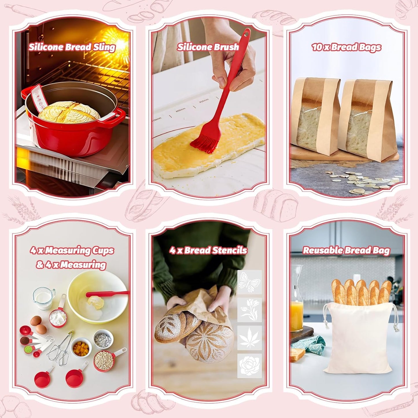 Sourdough Proofing Basket Gift Set, 9" Round and 10" Oval Banneton Bread Baking Supplies, Sourdough Baskets with Bread Lame, Danish Whish, Bowl Scraper, Sourdough Scraper, and Linen Liner