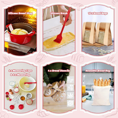 Sourdough Proofing Basket Gift Set, 9" Round and 10" Oval Banneton Bread Baking Supplies, Sourdough Baskets with Bread Lame, Danish Whish, Bowl Scraper, Sourdough Scraper, and Linen Liner