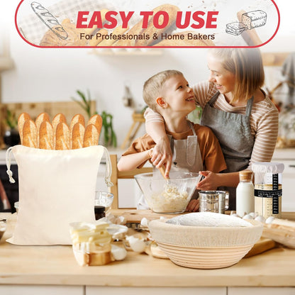 Sourdough Proofing Basket Gift Set, 9" Round and 10" Oval Banneton Bread Baking Supplies, Sourdough Baskets with Bread Lame, Danish Whish, Bowl Scraper, Sourdough Scraper, and Linen Liner