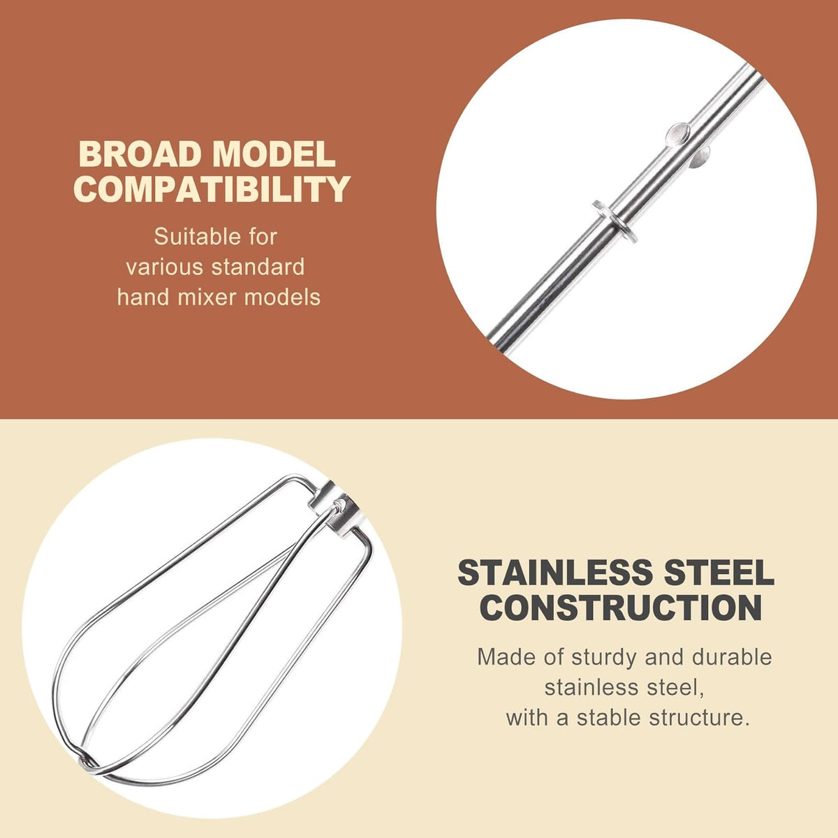 2 Pcs Stainless Steel Hand Mixer Beaters Replacement Attachments Universal Whisks for Baking Mixing Eggs Cream Dough Kitchen Electric Blender Parts Whipping Wire Rods Set