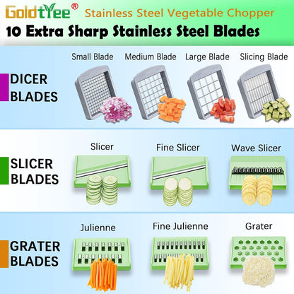 Vegetable Chopper Veggie Cutter Onion Food Dicer with Container 10 Blades