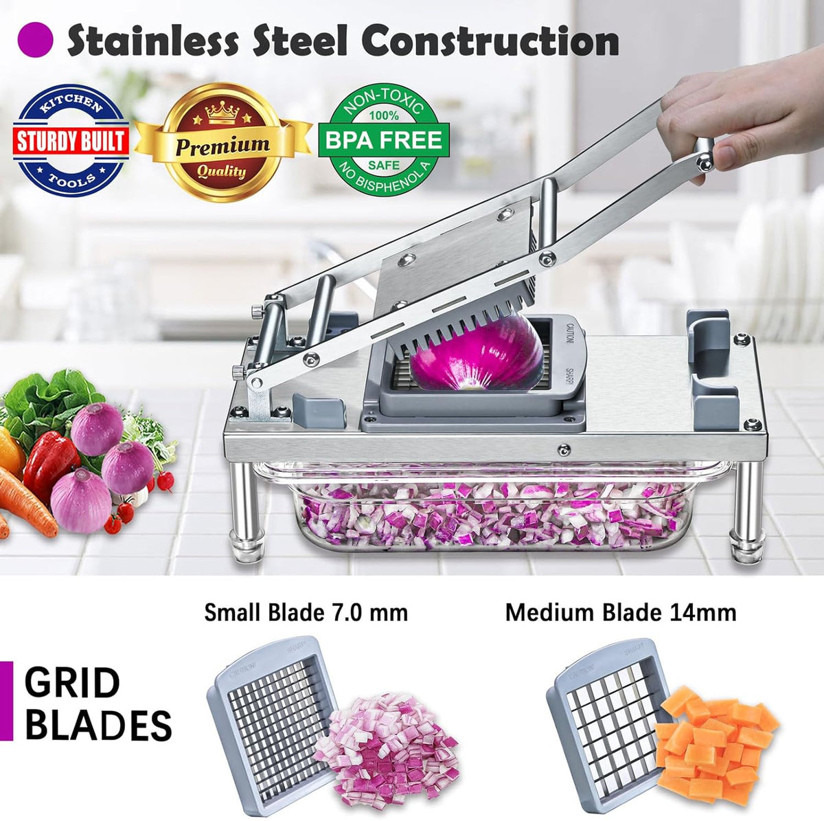 Vegetable Chopper Veggie Cutter Onion Food Dicer with Container 10 Blades