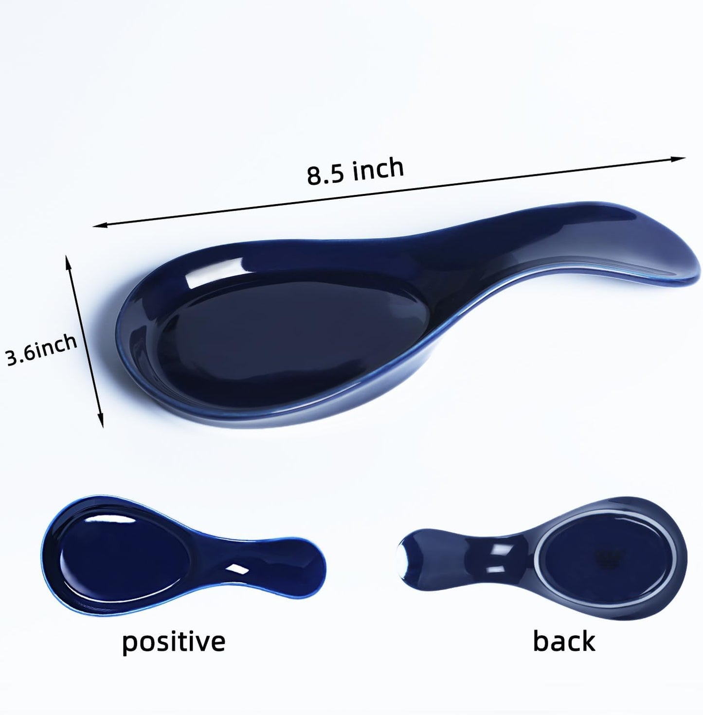 Large Porcelain Spoon Rest for Kitchen Stove Top, Navy | Large Spoon Shaped Holder, Keeps Stove Top Counter Clean, Minimalist Solid Color Porcelain, Dishwasher Safe Utensil Rest