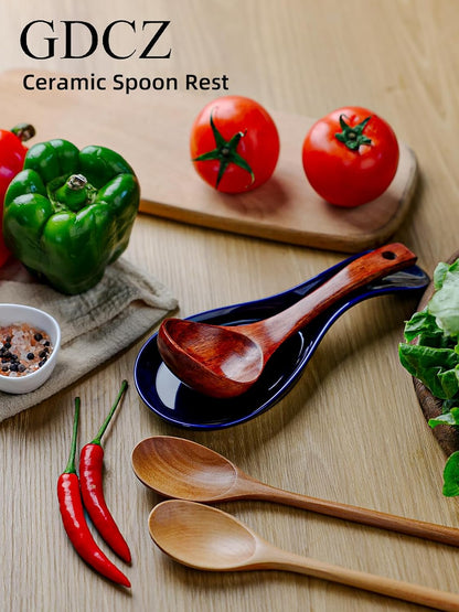 Large Porcelain Spoon Rest for Kitchen Stove Top, Navy | Large Spoon Shaped Holder, Keeps Stove Top Counter Clean, Minimalist Solid Color Porcelain, Dishwasher Safe Utensil Rest