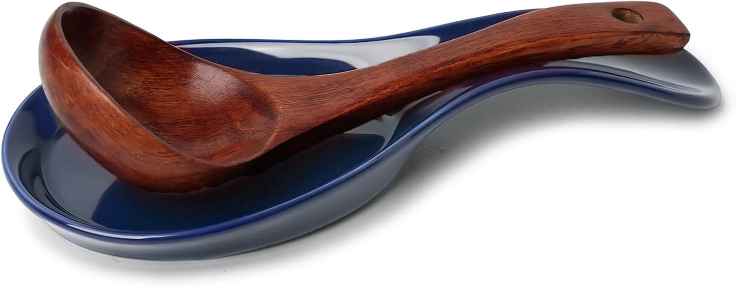 Large Porcelain Spoon Rest for Kitchen Stove Top, Navy | Large Spoon Shaped Holder, Keeps Stove Top Counter Clean, Minimalist Solid Color Porcelain, Dishwasher Safe Utensil Rest