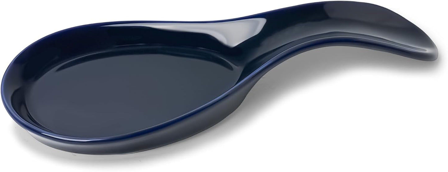 Large Porcelain Spoon Rest for Kitchen Stove Top, Navy | Large Spoon Shaped Holder, Keeps Stove Top Counter Clean, Minimalist Solid Color Porcelain, Dishwasher Safe Utensil Rest
