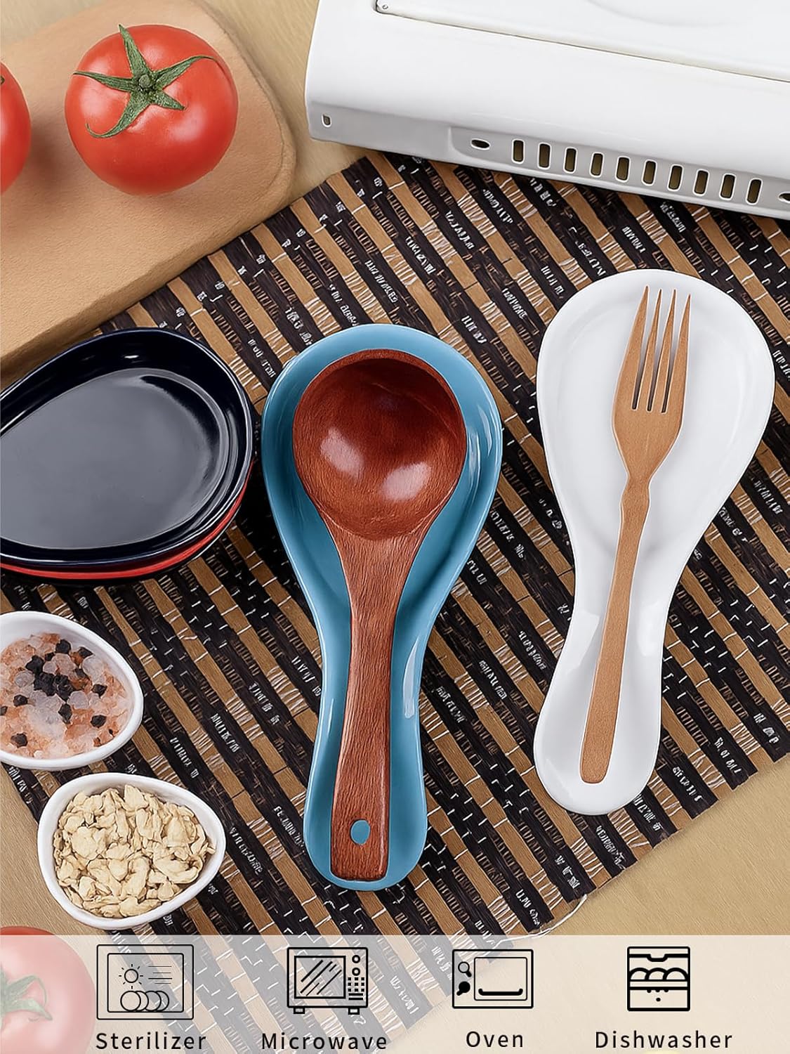 Large Porcelain Spoon Rest for Kitchen Stove Top, Navy | Large Spoon Shaped Holder, Keeps Stove Top Counter Clean, Minimalist Solid Color Porcelain, Dishwasher Safe Utensil Rest