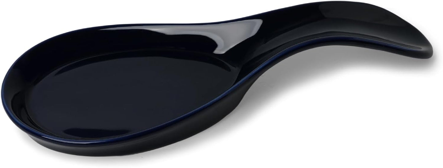 Large Porcelain Spoon Rest for Kitchen Stove Top, Navy | Large Spoon Shaped Holder, Keeps Stove Top Counter Clean, Minimalist Solid Color Porcelain, Dishwasher Safe Utensil Rest