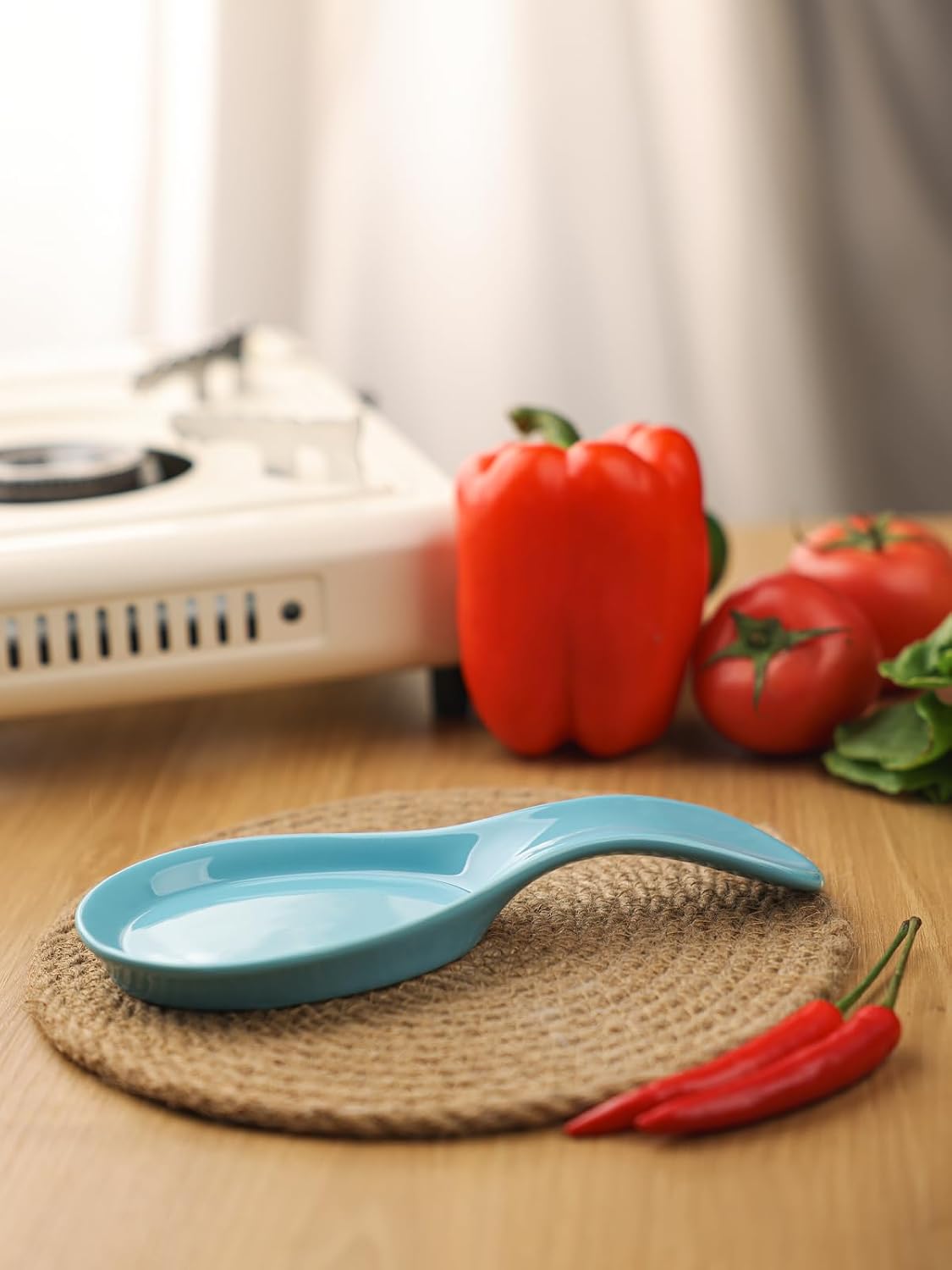 Large Porcelain Spoon Rest for Kitchen Stove Top, Navy | Large Spoon Shaped Holder, Keeps Stove Top Counter Clean, Minimalist Solid Color Porcelain, Dishwasher Safe Utensil Rest