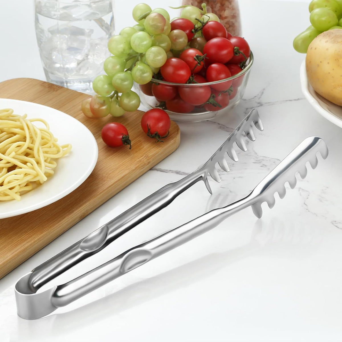 Spaghetti Spoon and Spaghetti Tong 2-Piece Set, 13-Inch Non-Stick Spaghetti Fork and 11.4-Inch Kitchen Tong, Easy Storage and Cleanup, Ergonomic Design, Stainless Steel