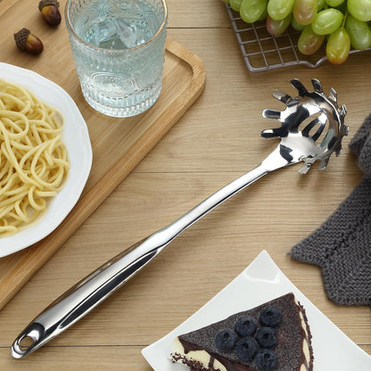 Spaghetti Spoon and Spaghetti Tong 2-Piece Set, 13-Inch Non-Stick Spaghetti Fork and 11.4-Inch Kitchen Tong, Easy Storage and Cleanup, Ergonomic Design, Stainless Steel