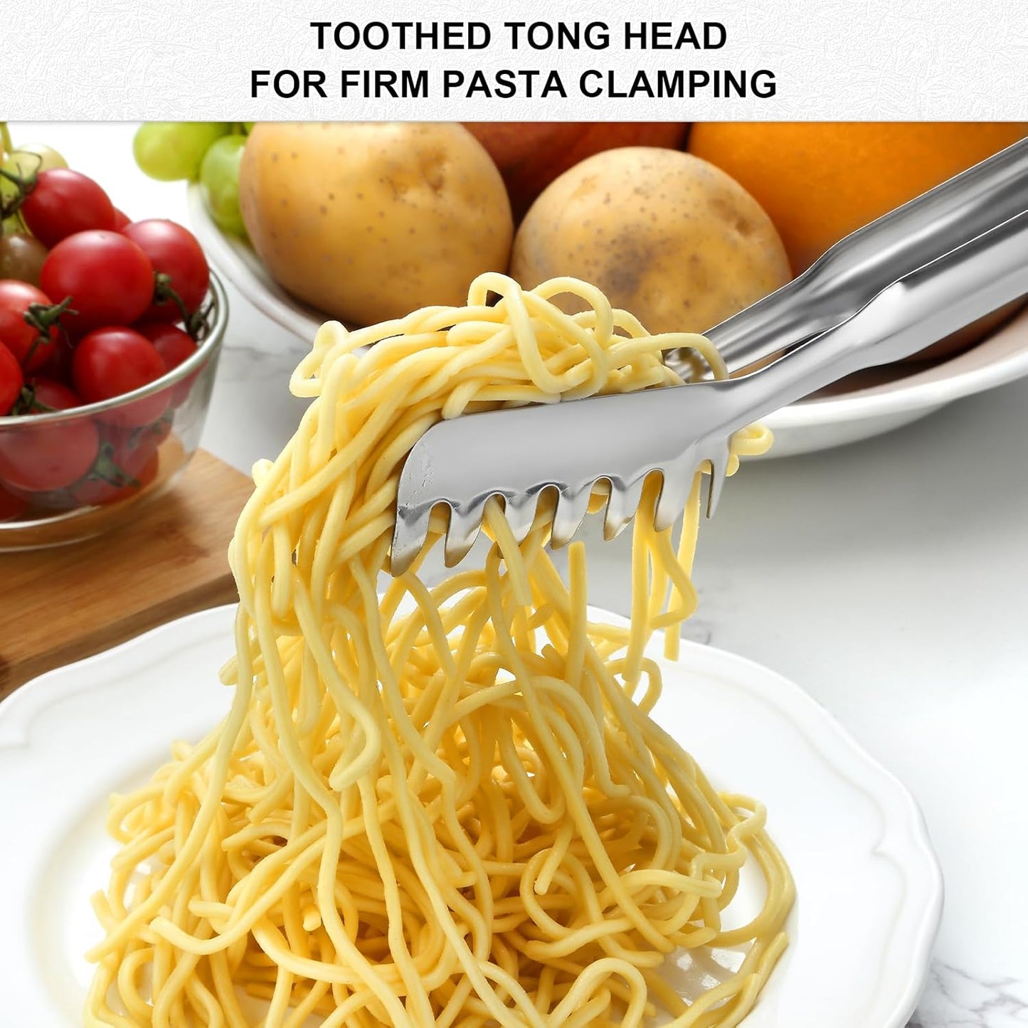 Spaghetti Spoon and Spaghetti Tong 2-Piece Set, 13-Inch Non-Stick Spaghetti Fork and 11.4-Inch Kitchen Tong, Easy Storage and Cleanup, Ergonomic Design, Stainless Steel