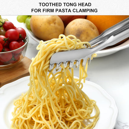 Spaghetti Spoon and Spaghetti Tong 2-Piece Set, 13-Inch Non-Stick Spaghetti Fork and 11.4-Inch Kitchen Tong, Easy Storage and Cleanup, Ergonomic Design, Stainless Steel