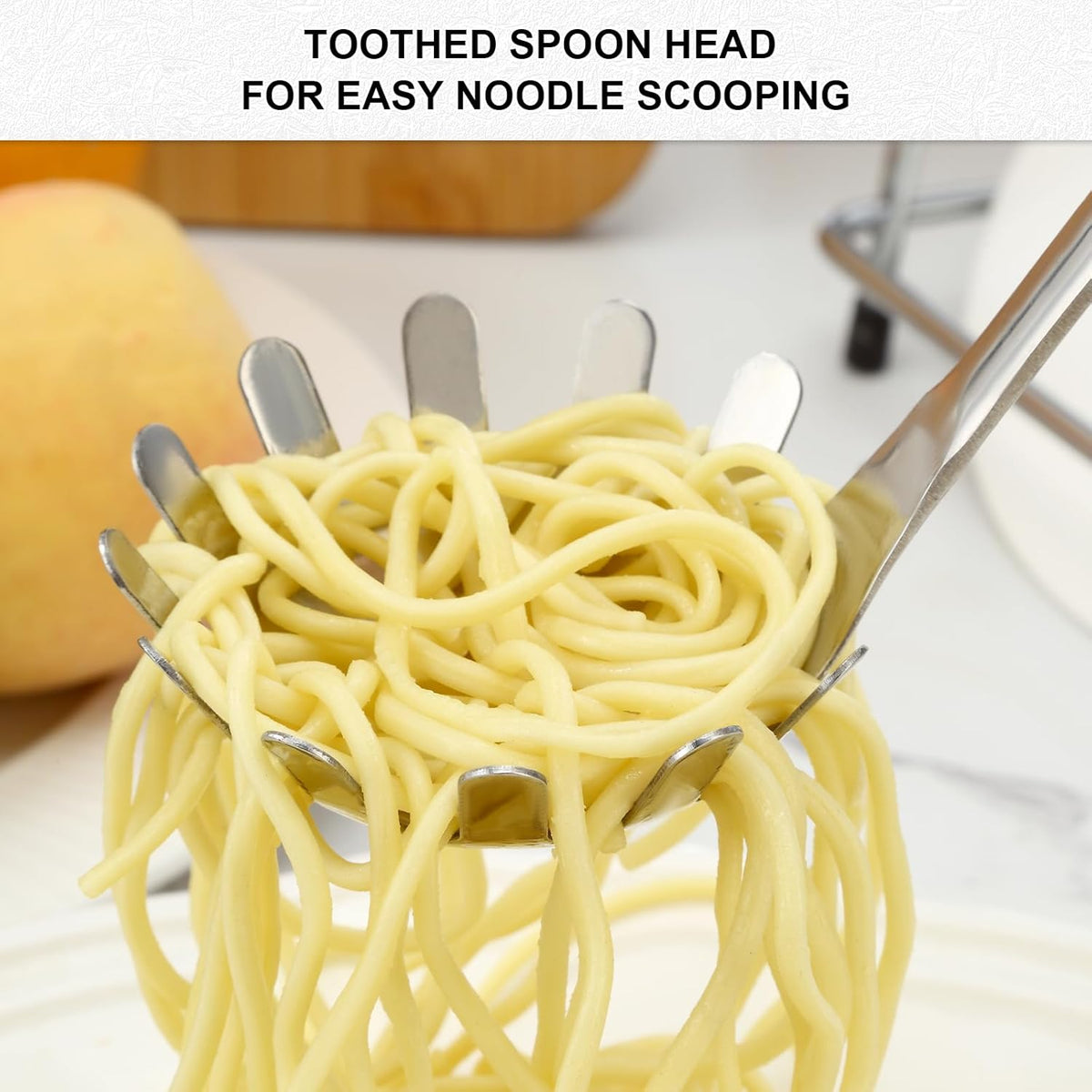 Spaghetti Spoon and Spaghetti Tong 2-Piece Set, 13-Inch Non-Stick Spaghetti Fork and 11.4-Inch Kitchen Tong, Easy Storage and Cleanup, Ergonomic Design, Stainless Steel