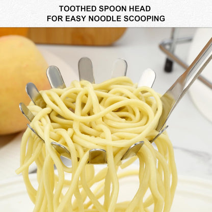 Spaghetti Spoon and Spaghetti Tong 2-Piece Set, 13-Inch Non-Stick Spaghetti Fork and 11.4-Inch Kitchen Tong, Easy Storage and Cleanup, Ergonomic Design, Stainless Steel