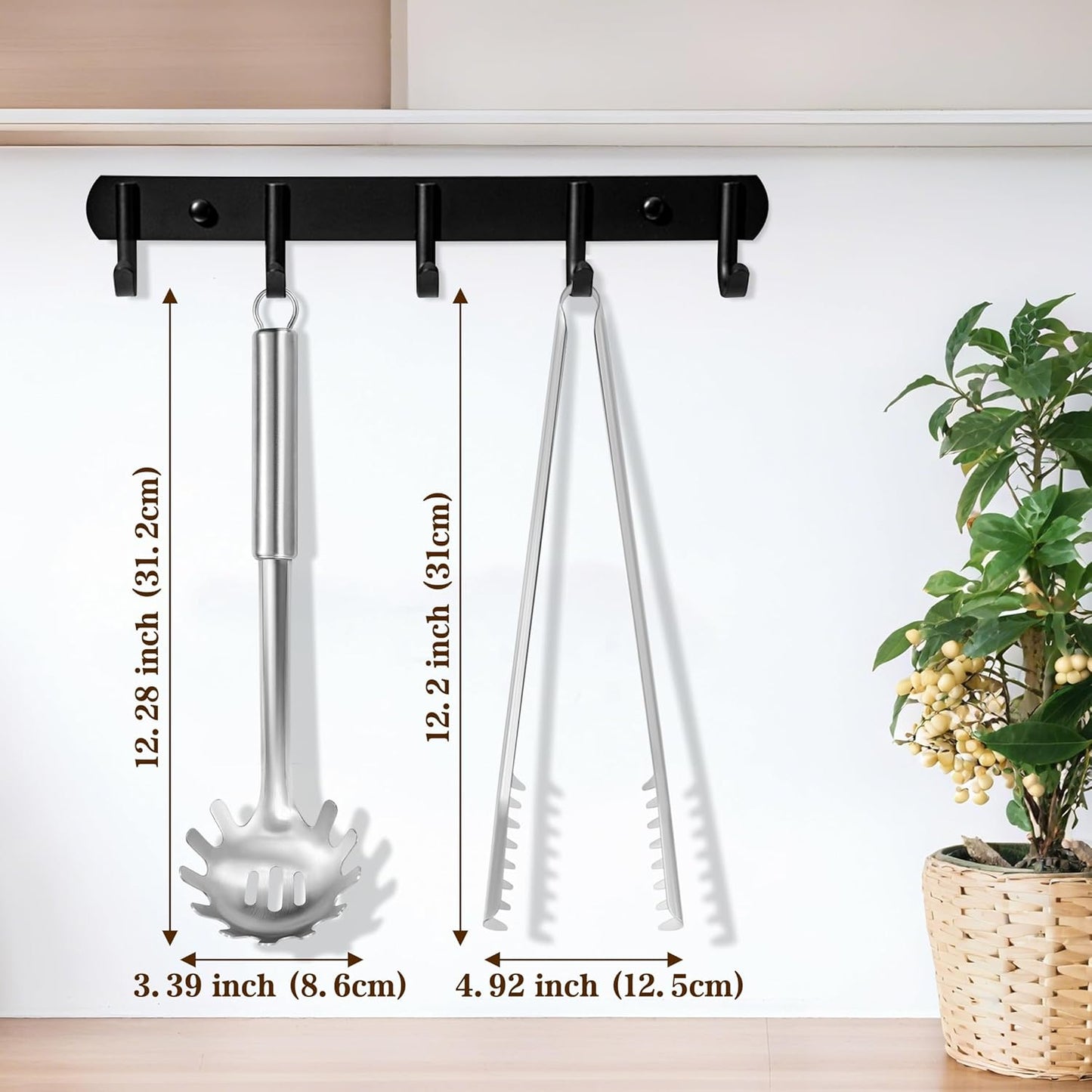 Spaghetti Spoon and Spaghetti Tong 2-Piece Set, 13-Inch Non-Stick Spaghetti Fork and 11.4-Inch Kitchen Tong, Easy Storage and Cleanup, Ergonomic Design, Stainless Steel