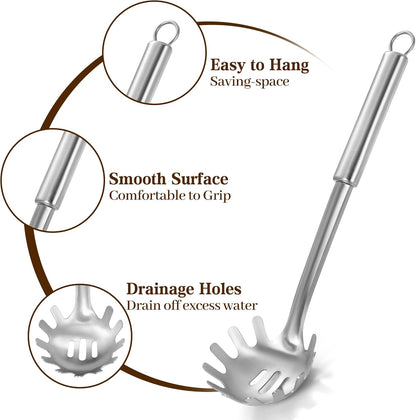 Spaghetti Spoon and Spaghetti Tong 2-Piece Set, 13-Inch Non-Stick Spaghetti Fork and 11.4-Inch Kitchen Tong, Easy Storage and Cleanup, Ergonomic Design, Stainless Steel