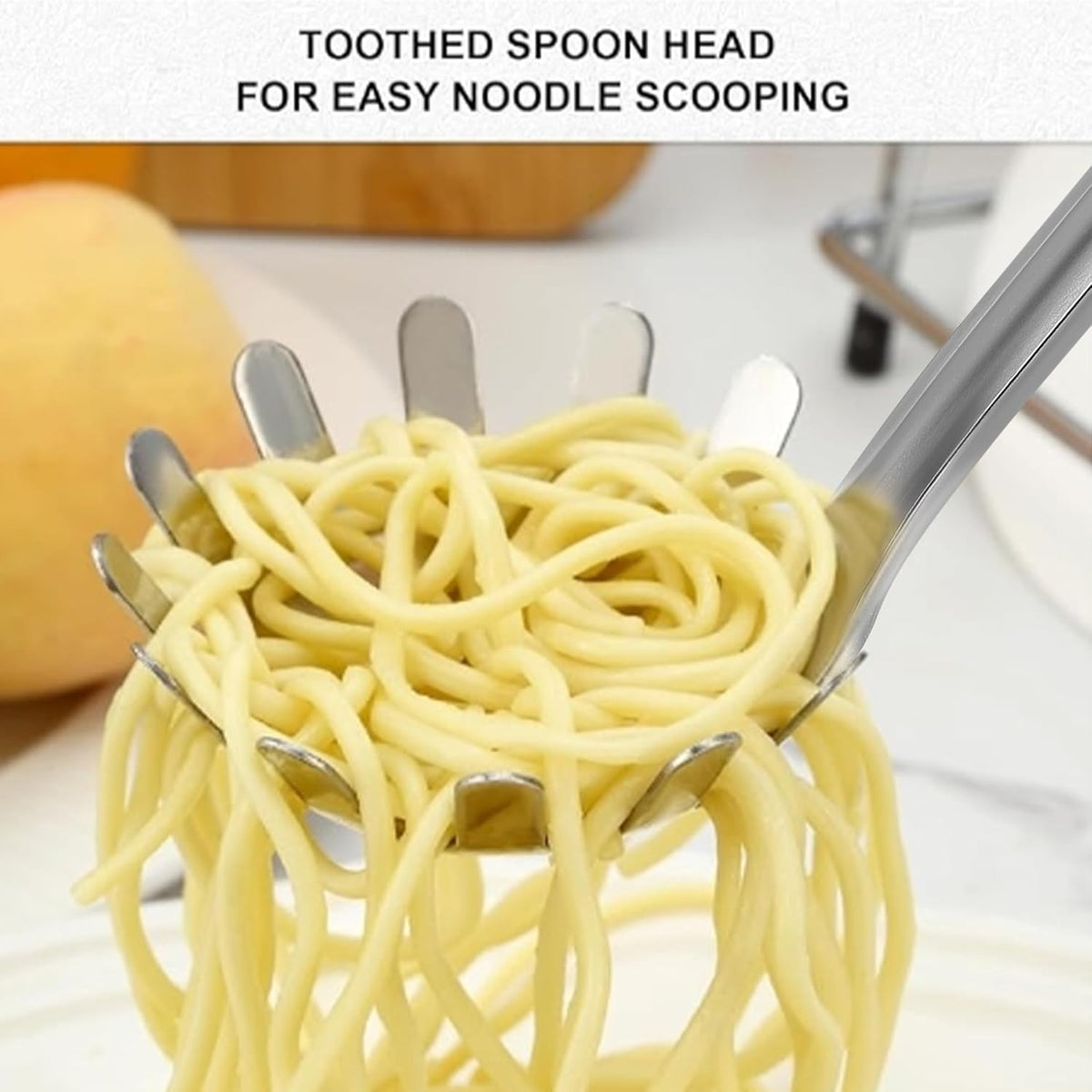 Spaghetti Spoon and Spaghetti Tong 2-Piece Set, 13-Inch Non-Stick Spaghetti Fork and 11.4-Inch Kitchen Tong, Easy Storage and Cleanup, Ergonomic Design, Stainless Steel