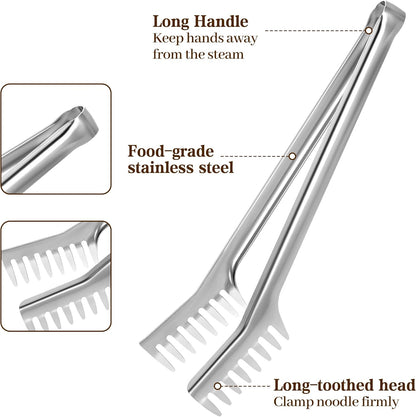 Spaghetti Spoon and Spaghetti Tong 2-Piece Set, 13-Inch Non-Stick Spaghetti Fork and 11.4-Inch Kitchen Tong, Easy Storage and Cleanup, Ergonomic Design, Stainless Steel