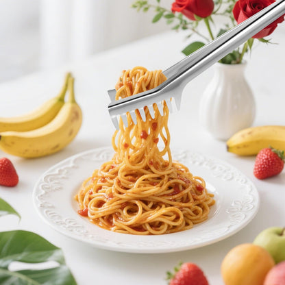 Spaghetti Spoon and Spaghetti Tong 2-Piece Set, 13-Inch Non-Stick Spaghetti Fork and 11.4-Inch Kitchen Tong, Easy Storage and Cleanup, Ergonomic Design, Stainless Steel