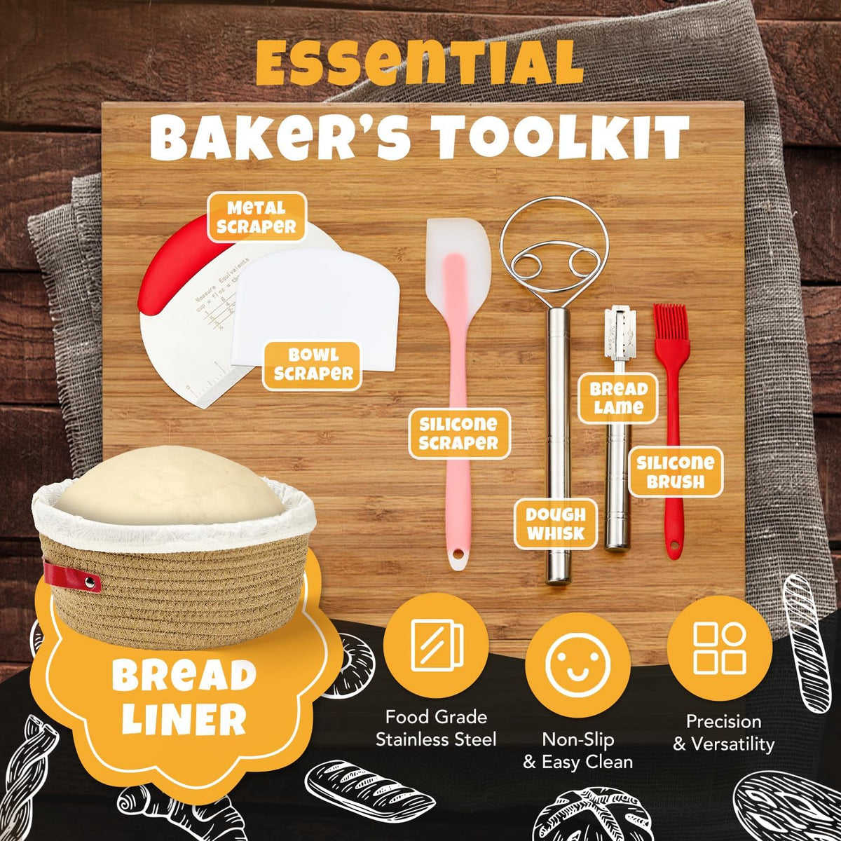 Sourdough Bread Baking Supplies, Sourdough Starter Kit with scale, Starter Jar, Bread Making Tools Kit, Sour Dough Kit Tools, Sourdough Proofing Basket, Sourdough Kit Gifts for Bakers Women Wife Mom