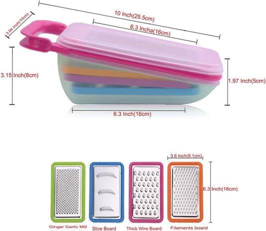 Stainless Steel Zester Grater, Zest/Slice Citrus & Lemon Cheese Potatoes, Fruit & Vegetables- Non-Slip Rubber Handle (4 in 1,Red)