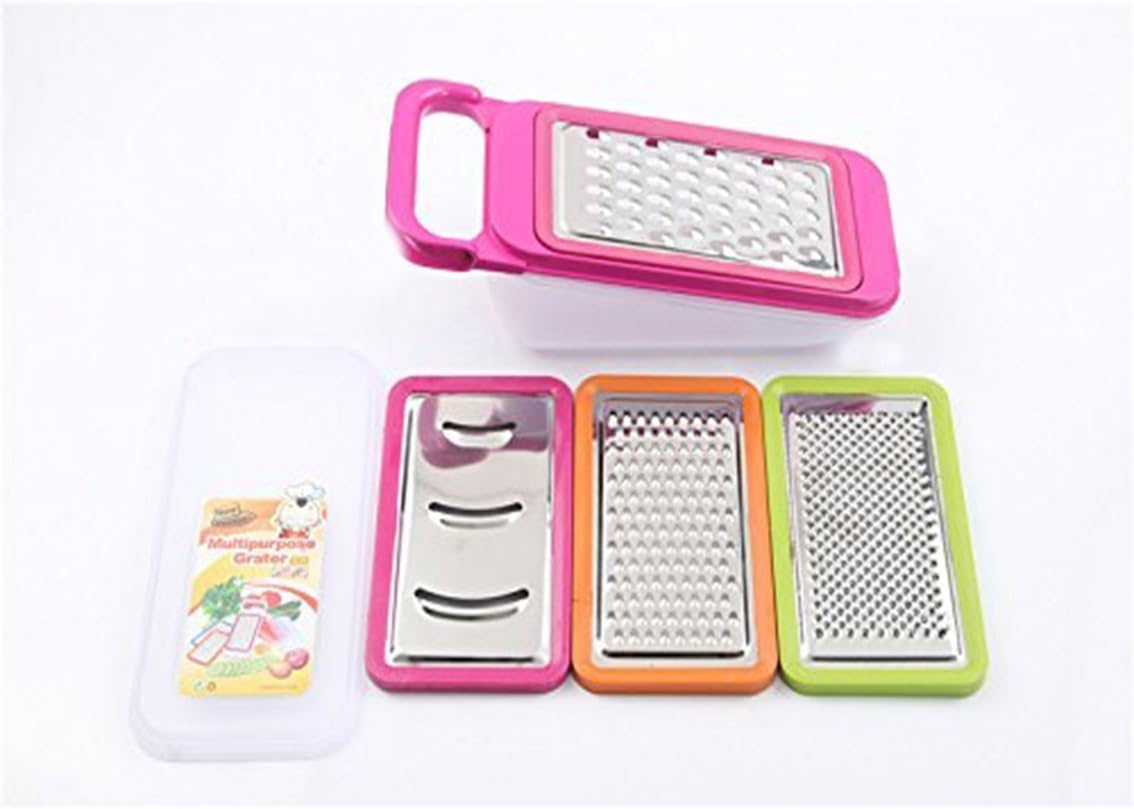 Stainless Steel Zester Grater, Zest/Slice Citrus & Lemon Cheese Potatoes, Fruit & Vegetables- Non-Slip Rubber Handle (4 in 1,Red)