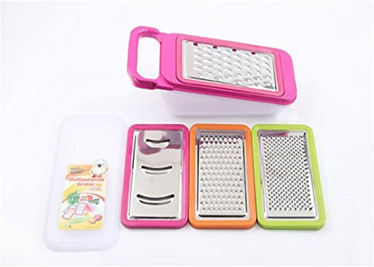 Stainless Steel Zester Grater, Zest/Slice Citrus & Lemon Cheese Potatoes, Fruit & Vegetables- Non-Slip Rubber Handle (4 in 1,Red)