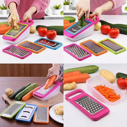 Stainless Steel Zester Grater, Zest/Slice Citrus & Lemon Cheese Potatoes, Fruit & Vegetables- Non-Slip Rubber Handle (4 in 1,Red)