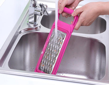 Stainless Steel Zester Grater, Zest/Slice Citrus & Lemon Cheese Potatoes, Fruit & Vegetables- Non-Slip Rubber Handle (4 in 1,Red)