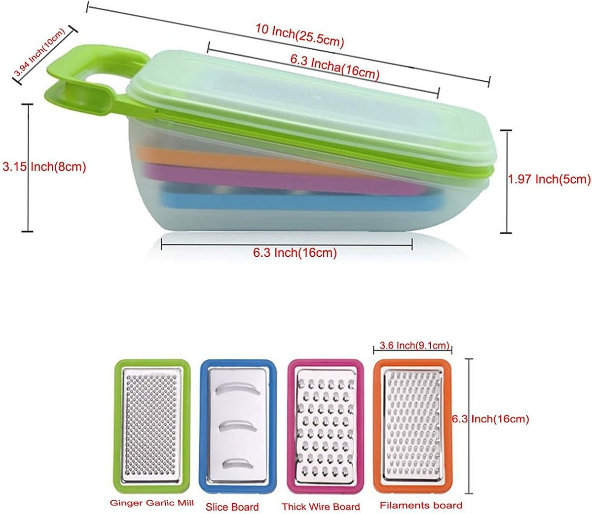 Stainless Steel Zester Grater, Zest/Slice Citrus & Lemon Cheese Potatoes, Fruit & Vegetables- Non-Slip Rubber Handle (4 in 1,Red)