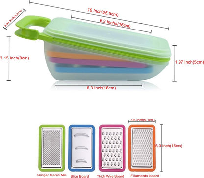 Stainless Steel Zester Grater, Zest/Slice Citrus & Lemon Cheese Potatoes, Fruit & Vegetables- Non-Slip Rubber Handle (4 in 1,Red)