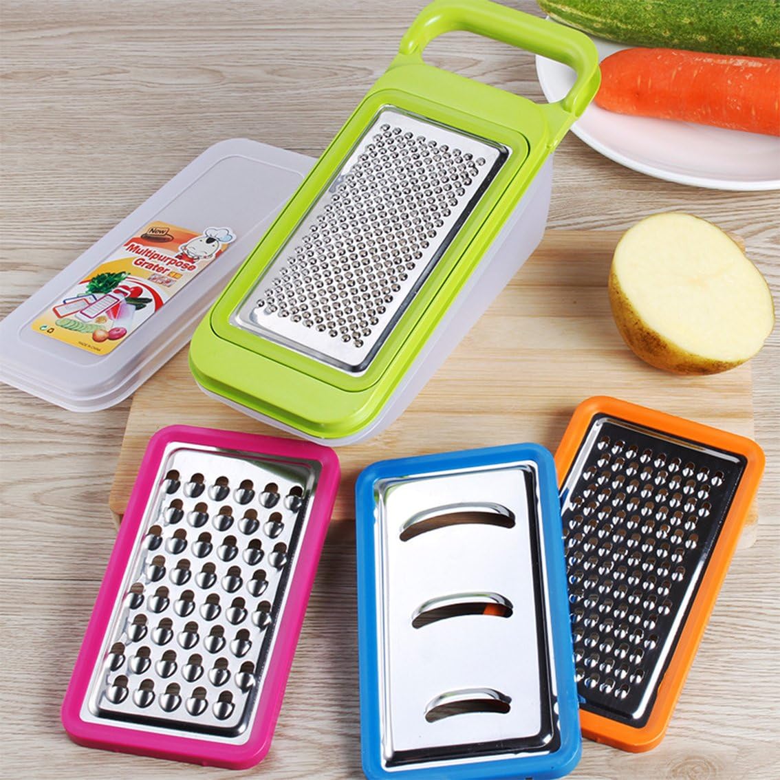 Stainless Steel Zester Grater, Zest/Slice Citrus & Lemon Cheese Potatoes, Fruit & Vegetables- Non-Slip Rubber Handle (4 in 1,Red)