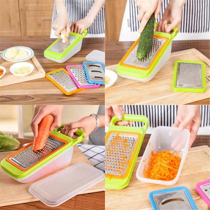 Stainless Steel Zester Grater, Zest/Slice Citrus & Lemon Cheese Potatoes, Fruit & Vegetables- Non-Slip Rubber Handle (4 in 1,Red)