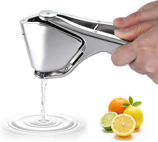 Lemon Squeezer, Stainless Steel Lemon Juicer with Seed Strainer | Manual Juicer for Lemon, Lime & Citrus, Heavy Duty Handheld Citrus Squeezer, Flat-Fold Design for Easy Storage
