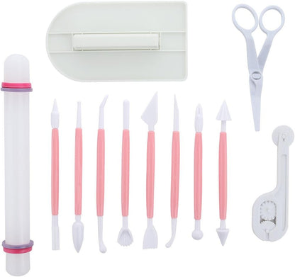 Marshmallow Fondant Cake Decorating Hand Tool 12 Pcs 5 Sets Sugarcraft Gumpaste Icing Smoother Rolling Pin Trimmer Cutter Embosser Flower Scissor Modelling Accessories Supplies Kit Multi