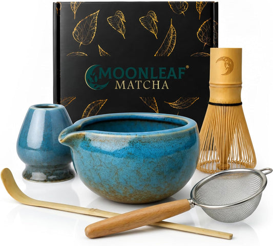 Set | 5-Piece Japanese Matcha Whisk Kit with Ceremonial Ceramic Bowl, Bamboo Whisk, Stainless Sifter, Bamboo Scoop & Holder | Premium Matcha Tea Set Gift for Beginners & Enthusiasts