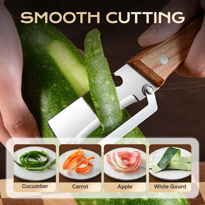 Multi-Functional Stainless Steel Thickened Fruit Peeler Knife for Kitchen, Ultra-Sharp Blade with Wooden Handle and Bottle Opener, For Vegetables or Fruits that Need to Be Peeled