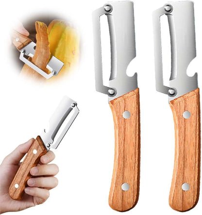 Multi-Functional Stainless Steel Thickened Fruit Peeler Knife for Kitchen, Ultra-Sharp Blade with Wooden Handle and Bottle Opener, For Vegetables or Fruits that Need to Be Peeled