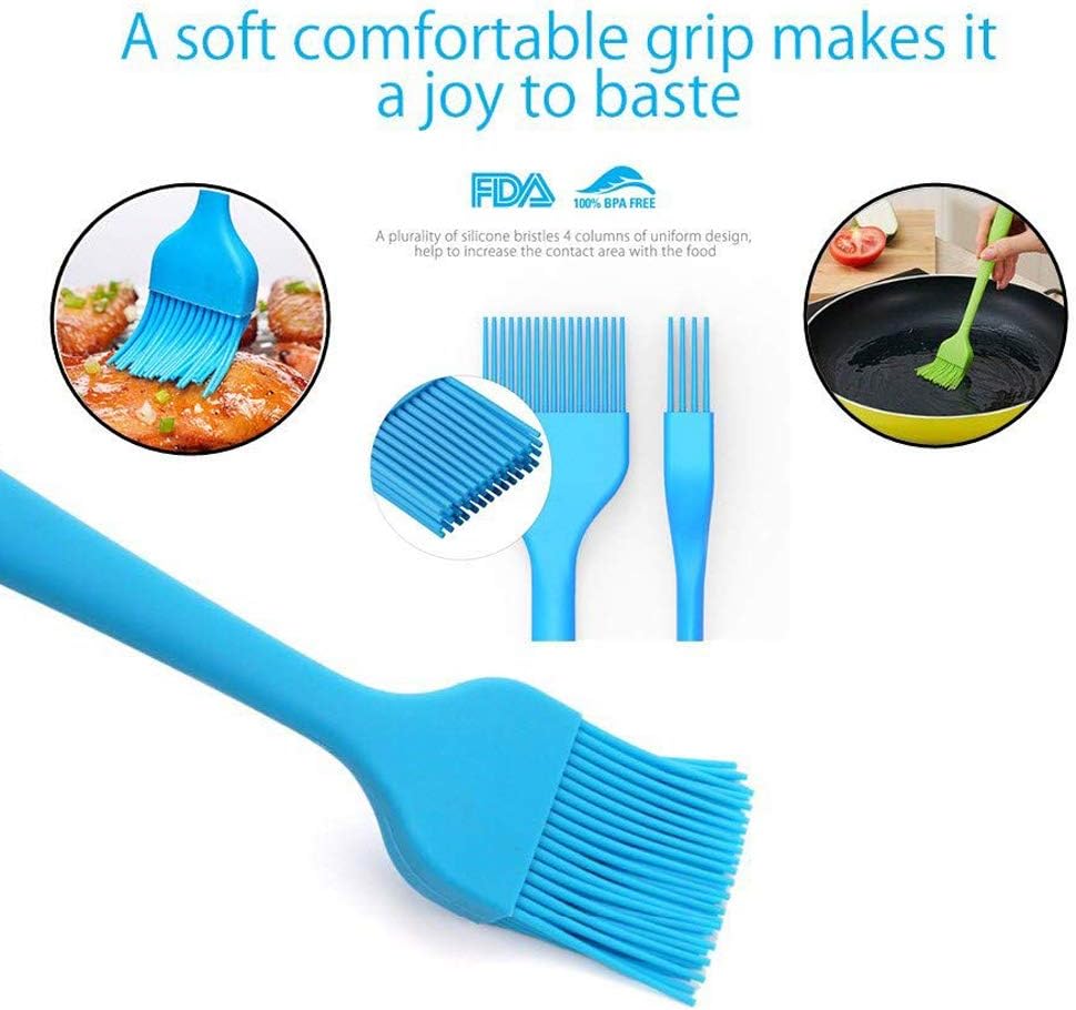 Basting Brush + Large Spatula Silicone Pastry Baking BBQ Sauce Marinade Meat Glazing Oil Brush Heat Resistant, Kitchen Cooking Baste Pastries Cakes Desserts 4 Pack (Brush + Spatula)