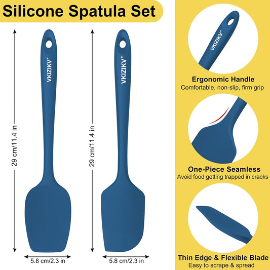 Silicone Spatula Set, 11.4 in, 600°F Heat Resistant (Blue) | Food Grade Rubber, BPA Free, Stainless Steel Core, Flexible for Cooking, Baking, Mixing, Seamless, Nonstick & Dishwasher Safe