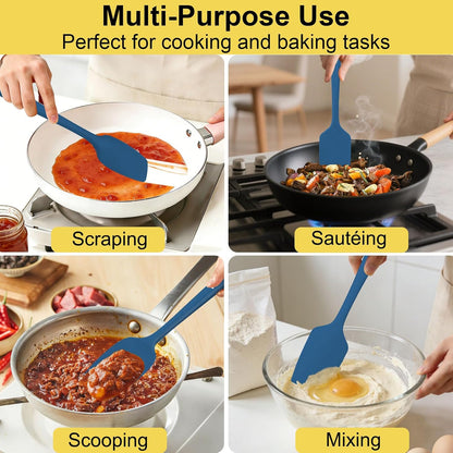 Silicone Spatula Set, 11.4 in, 600°F Heat Resistant (Blue) | Food Grade Rubber, BPA Free, Stainless Steel Core, Flexible for Cooking, Baking, Mixing, Seamless, Nonstick & Dishwasher Safe