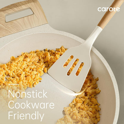 Kitchen Utensils Set with Wood Cool-Touch Handles, Cream