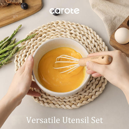 Kitchen Utensils Set with Wood Cool-Touch Handles, Cream