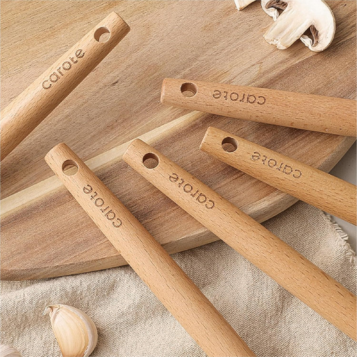 Kitchen Utensils Set with Wood Cool-Touch Handles, Cream