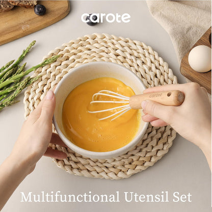 Kitchen Utensils Set with Wood Cool-Touch Handles, Cream