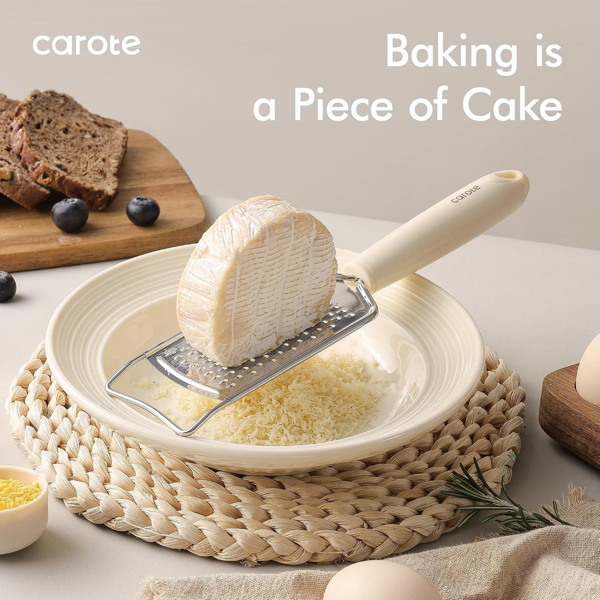 Kitchen Utensils Set with Wood Cool-Touch Handles, Cream