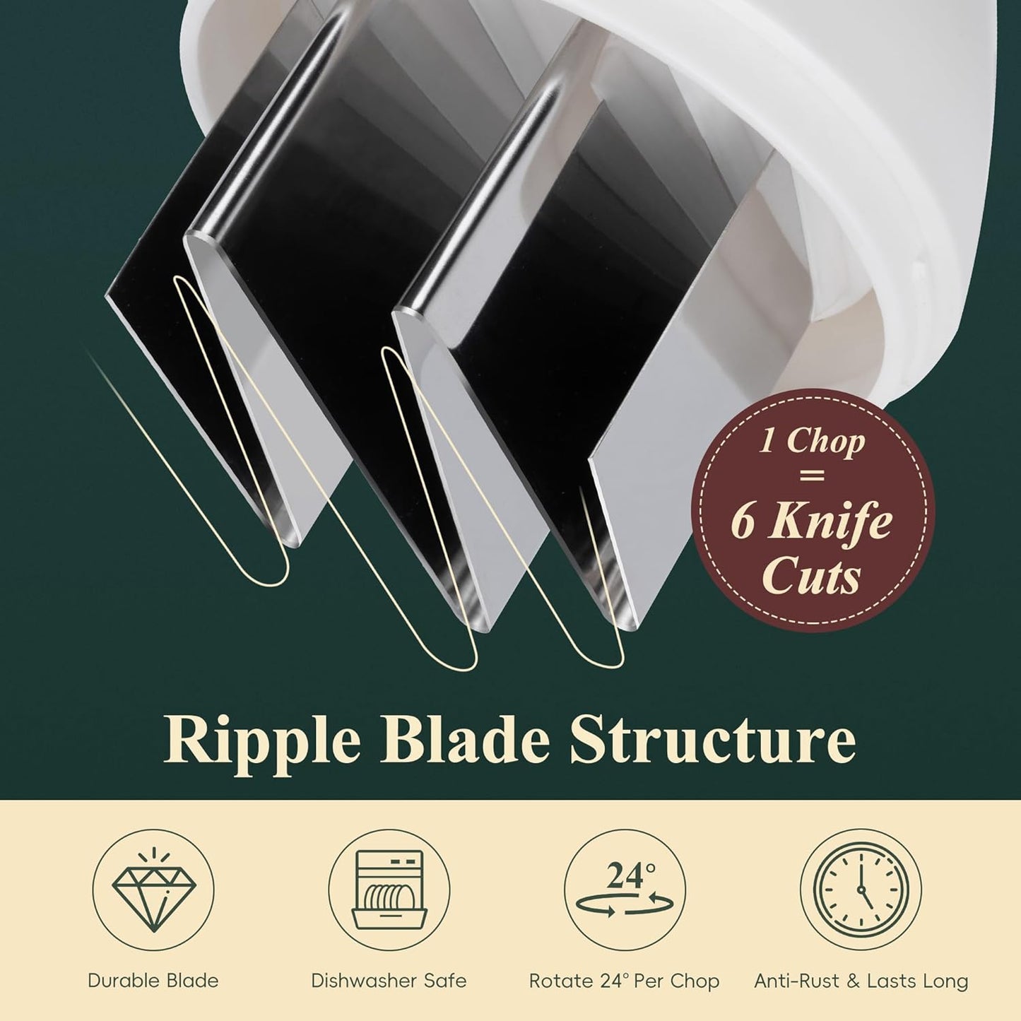 Vegetable Chopper, Manual Food Chopper for Onion, Garlic, Nuts and Veggies, Hand-Powered Vegetable Cutter, Dishwasher Safe, Stainless Steel Blades