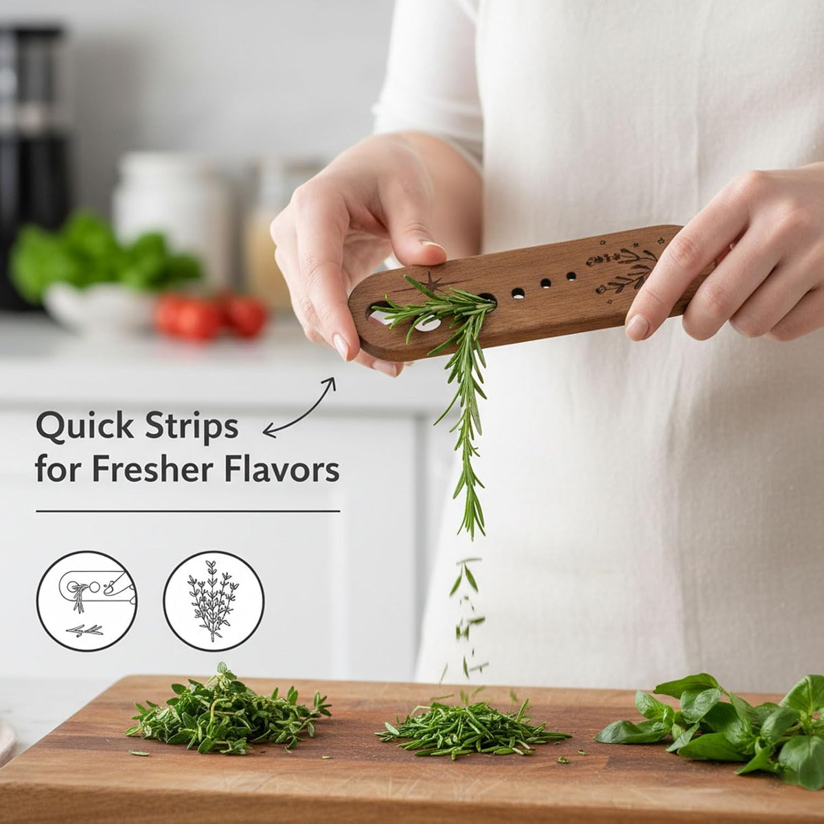 Herb Peeler Tool Wooden Herb Leaf Stripper Vegetable Stripper with magnetic hook for Kale Chard Collard Greens Thyme Basil Rosemary 7 Holes